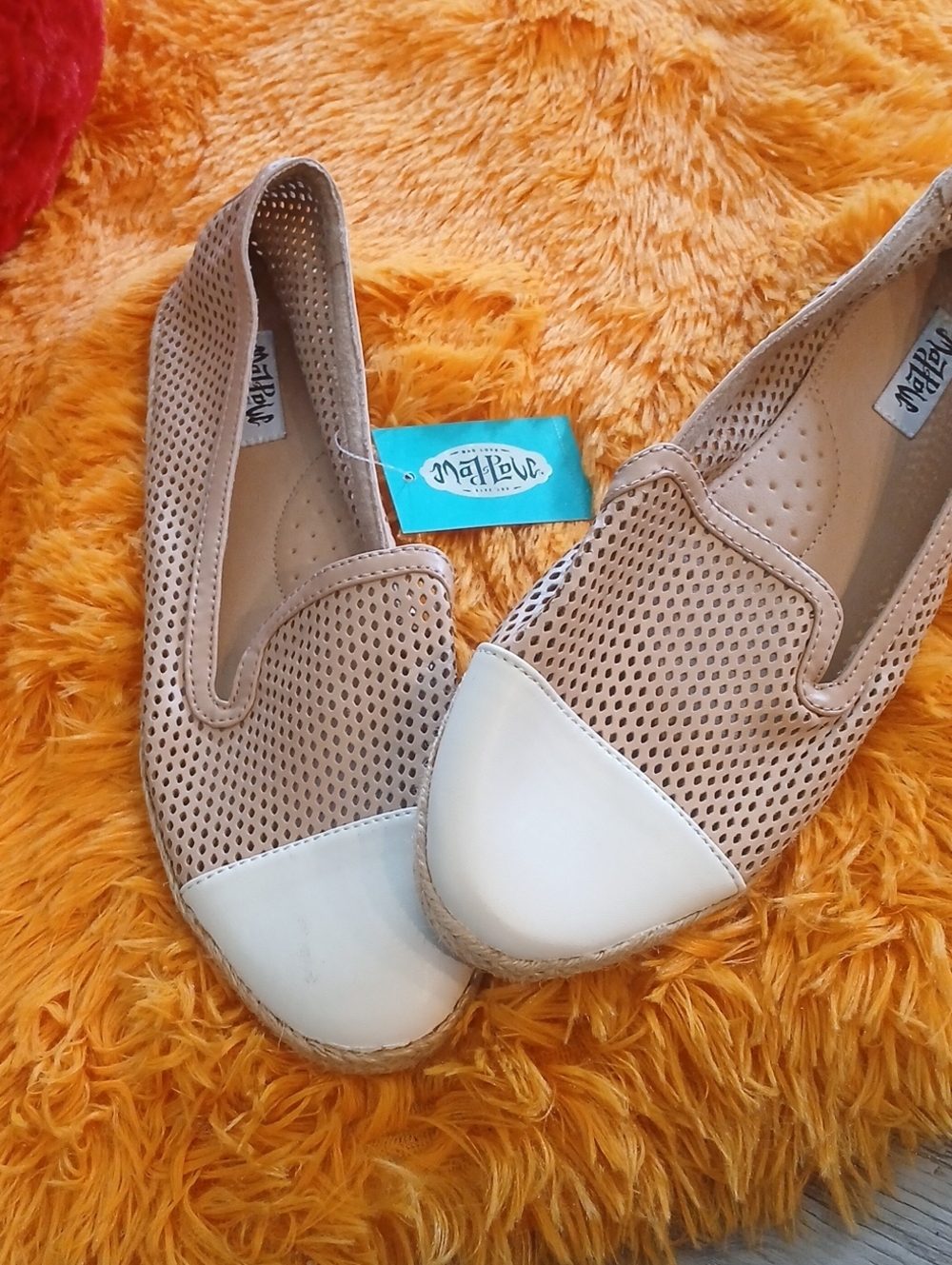 Beige Perforated Slip-On Espadrille Flats